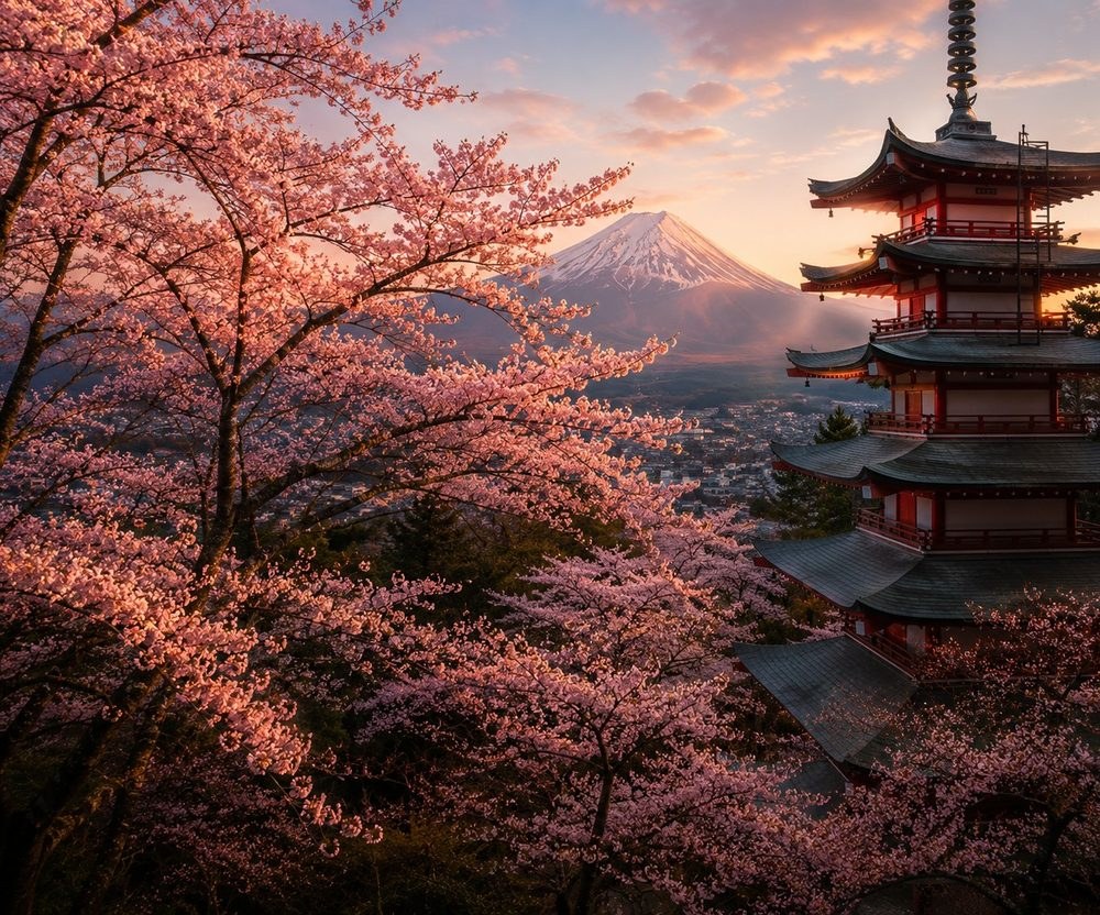 Cerejeiras floridas no Japão